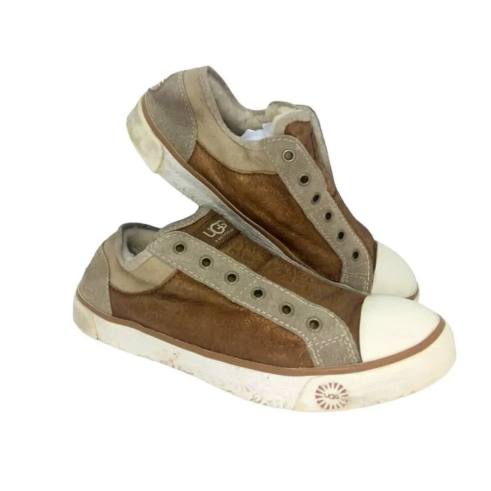 UGG LAELA Womens Gold Sparkle Leather Casual Fashion Sneakers - Size: 7 1/2